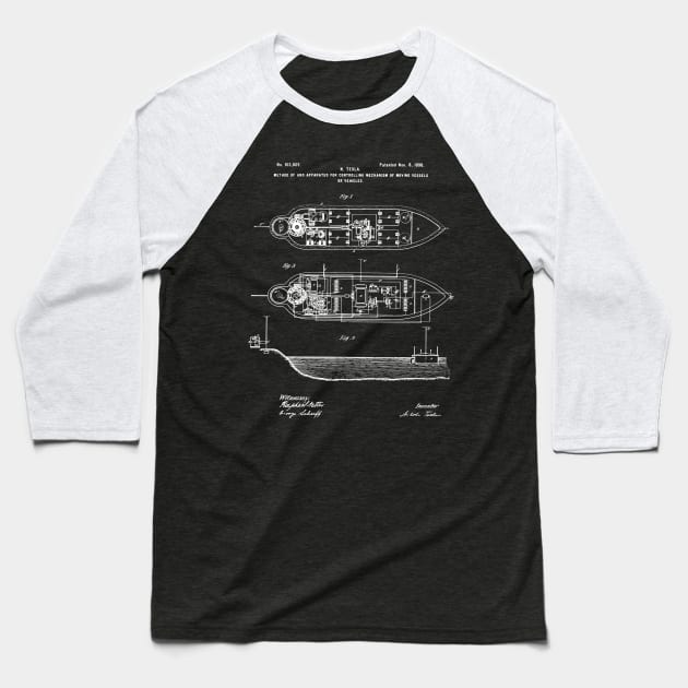 Tesla Invention Patent Mechanism for Moving Vessels 1898 Baseball T-Shirt by MadebyDesign